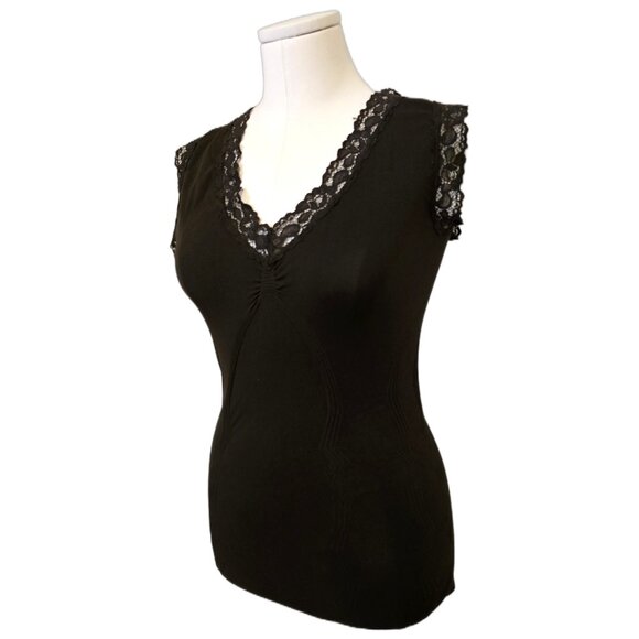 Vintage Y2K Dark Brown Lace Tank Top Stretch Fitted Ruched Bella Swan Layering M - Picture 3 of 9